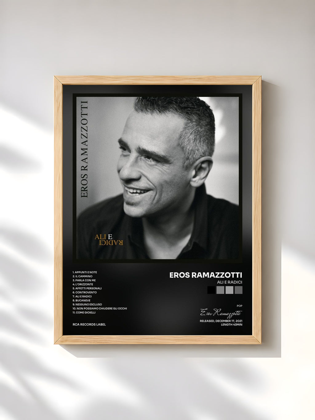 #bois Tableau de l'album Ali E Radici de Eros Ramazzotti, cadre en bois brut, imprimé et encadré en France