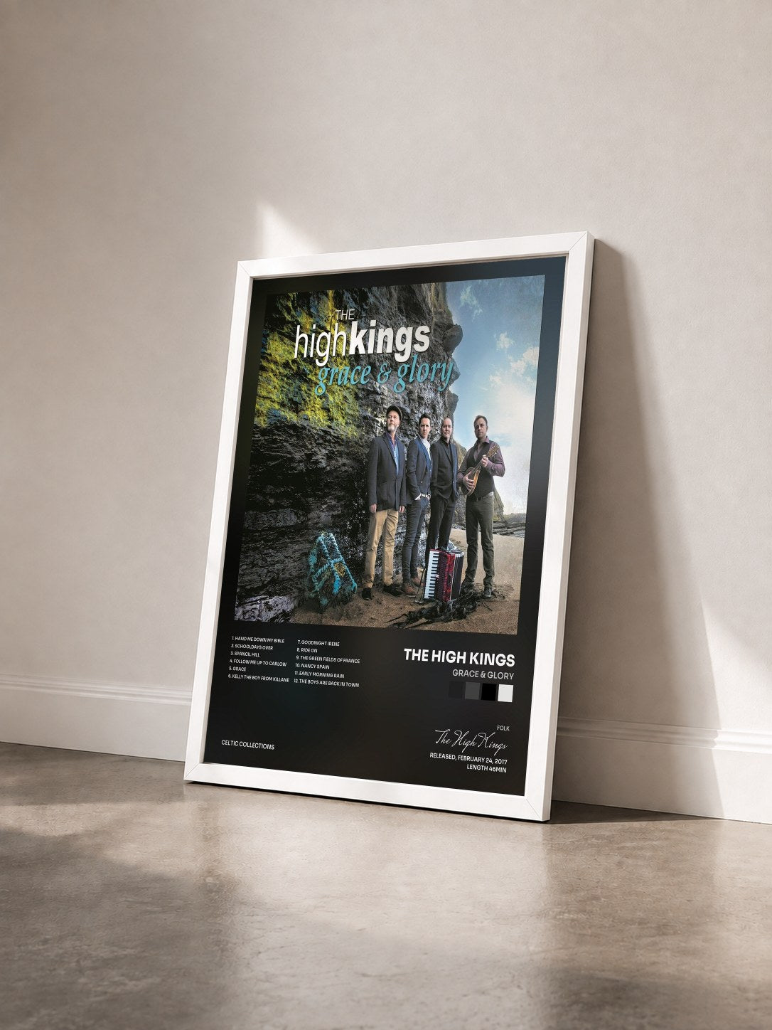 #blanc Tableau de l'album Grace & Glory de The High Kings vu de trois quarts, cadre blanc