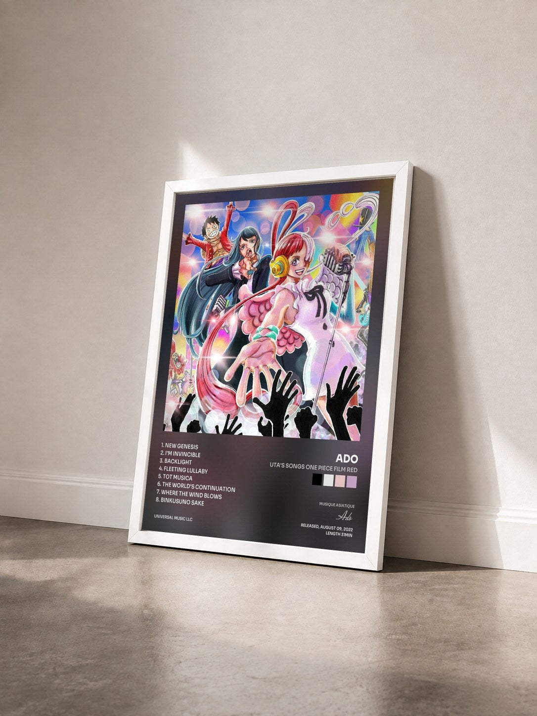 #blanc Tableau de l'album UTA'S SONGS ONE PIECE FILM RED de Ado vu de trois quarts, cadre blanc