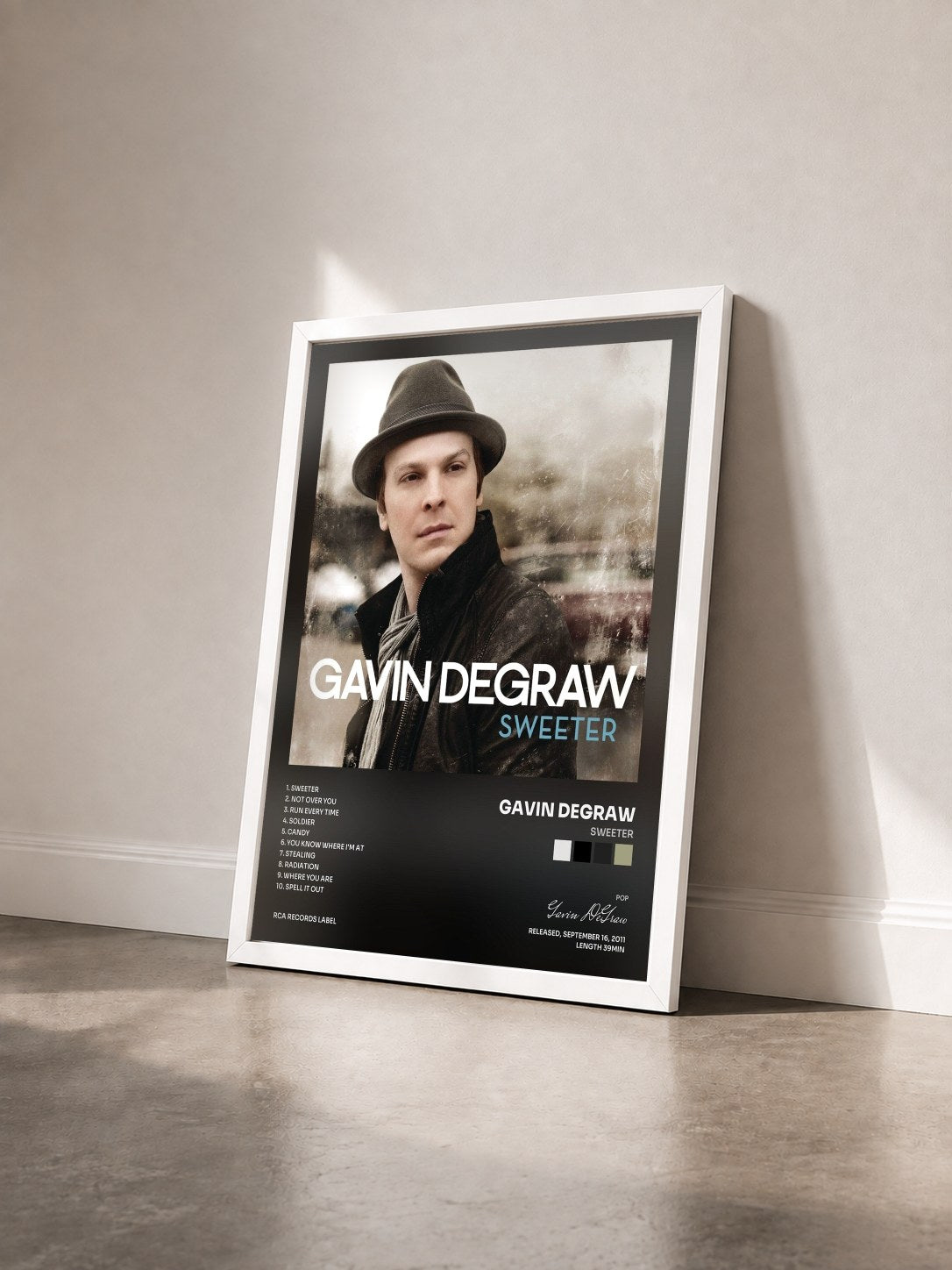 #blanc Tableau de l'album Sweeter de Gavin DeGraw vu de trois quarts, cadre blanc