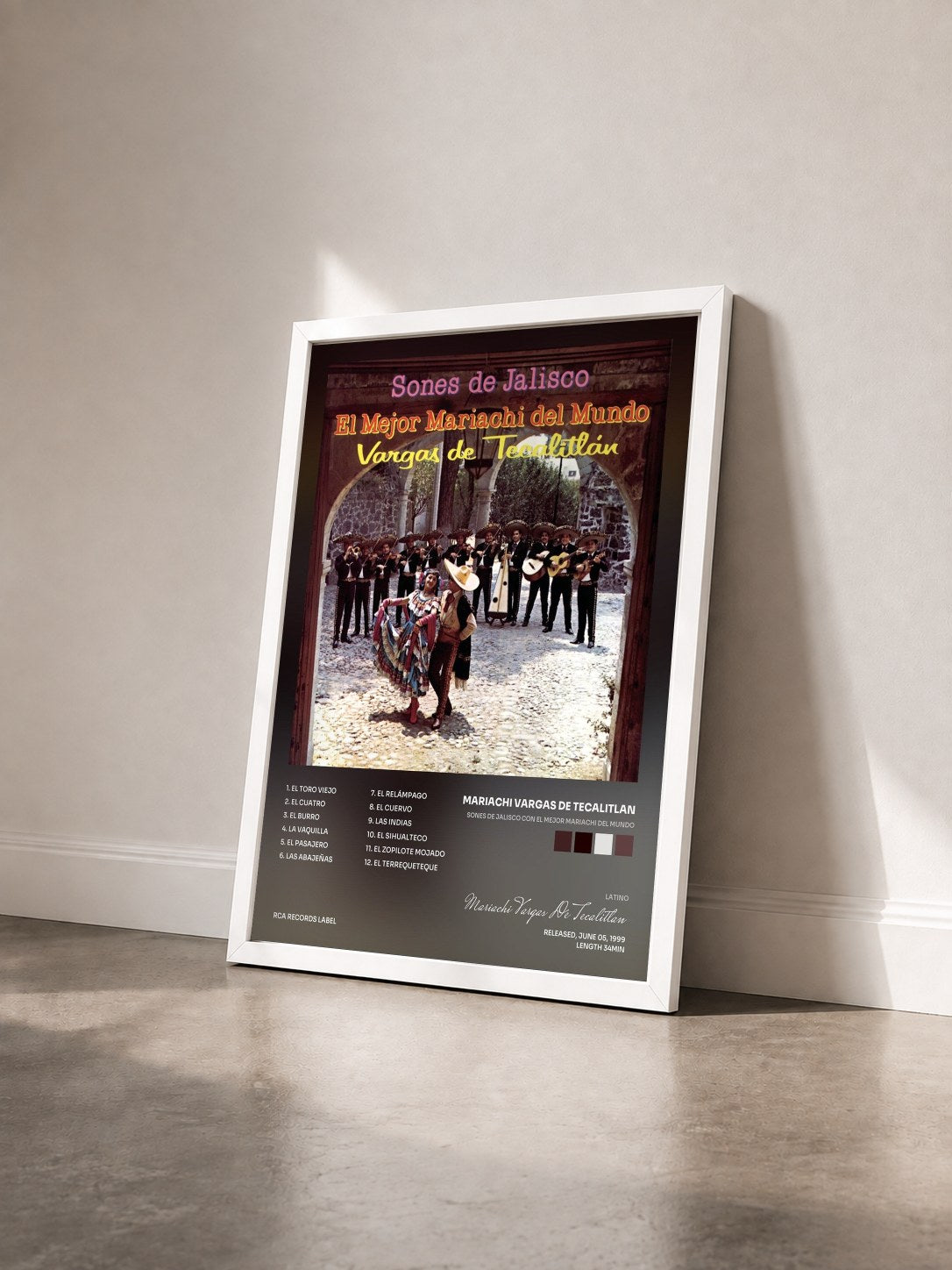 #blanc Tableau de l'album Sones De Jalisco Con El Mejor Mariachi Del Mundo de Mariachi Vargas De Tecalitlan vu de trois quarts, cadre blanc