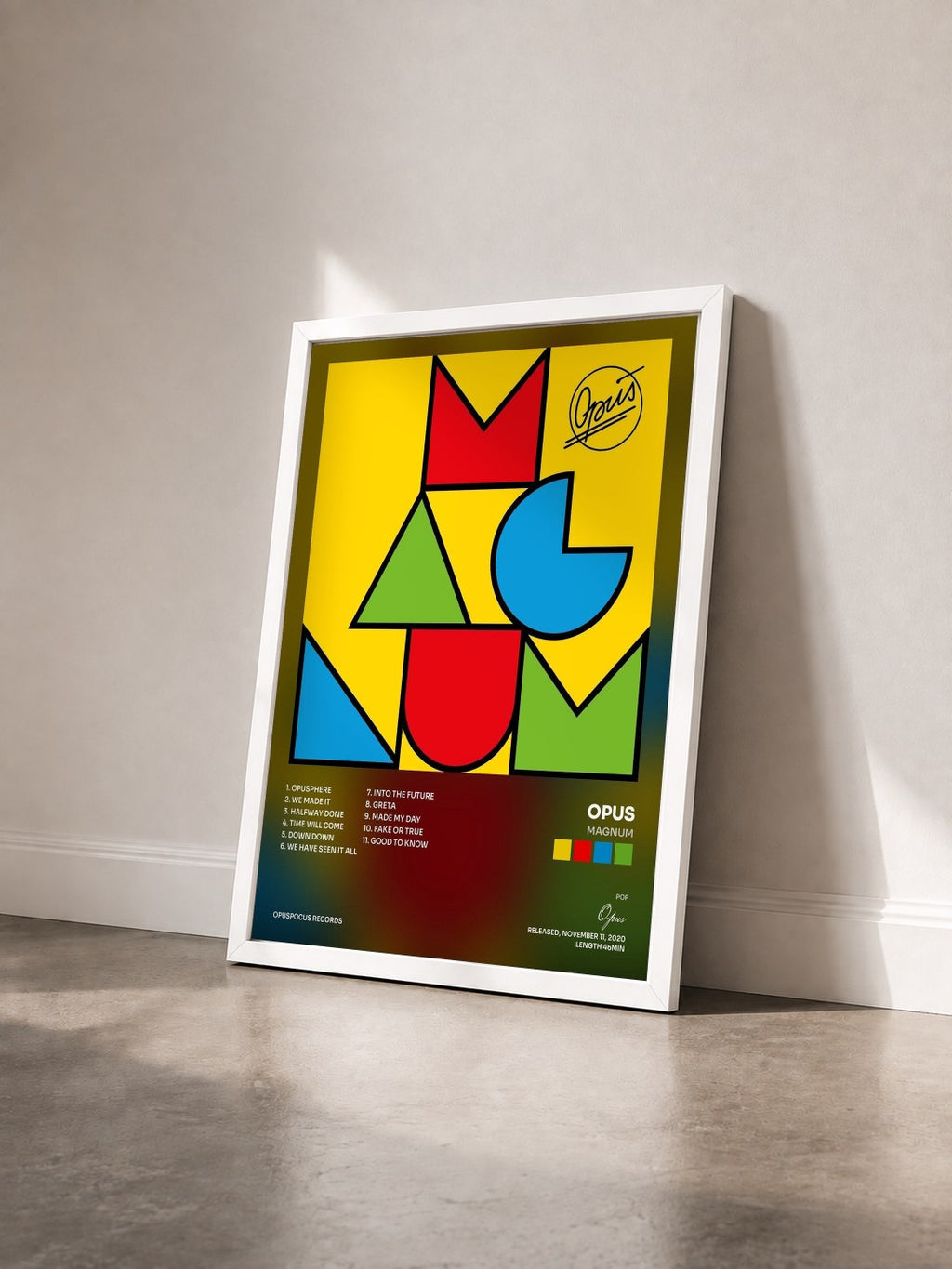 #blanc Tableau de l'album Magnum de Opus vu de trois quarts, cadre blanc