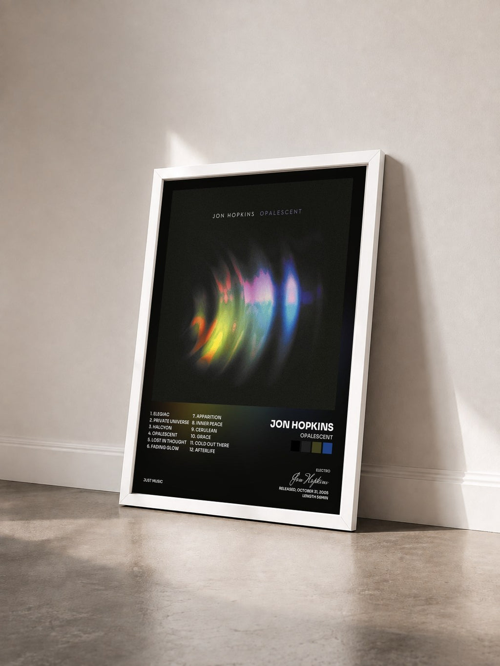 #blanc Tableau de l'album Opalescent de Jon Hopkins vu de trois quarts, cadre blanc