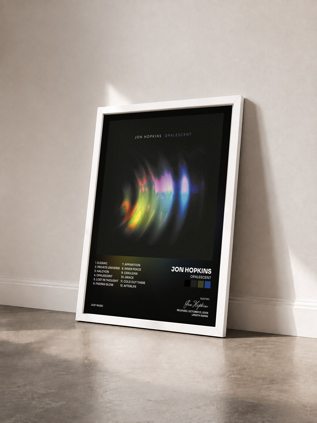 #blanc Tableau de l'album Opalescent de Jon Hopkins vu de trois quarts, cadre blanc