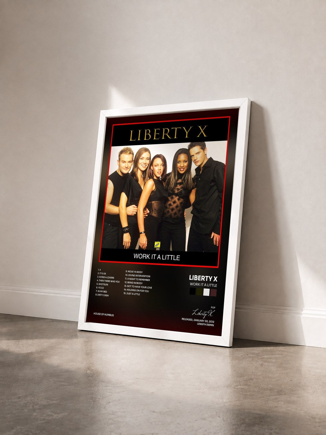 #blanc Tableau de l'album Work It A Little de Liberty X vu de trois quarts, cadre blanc