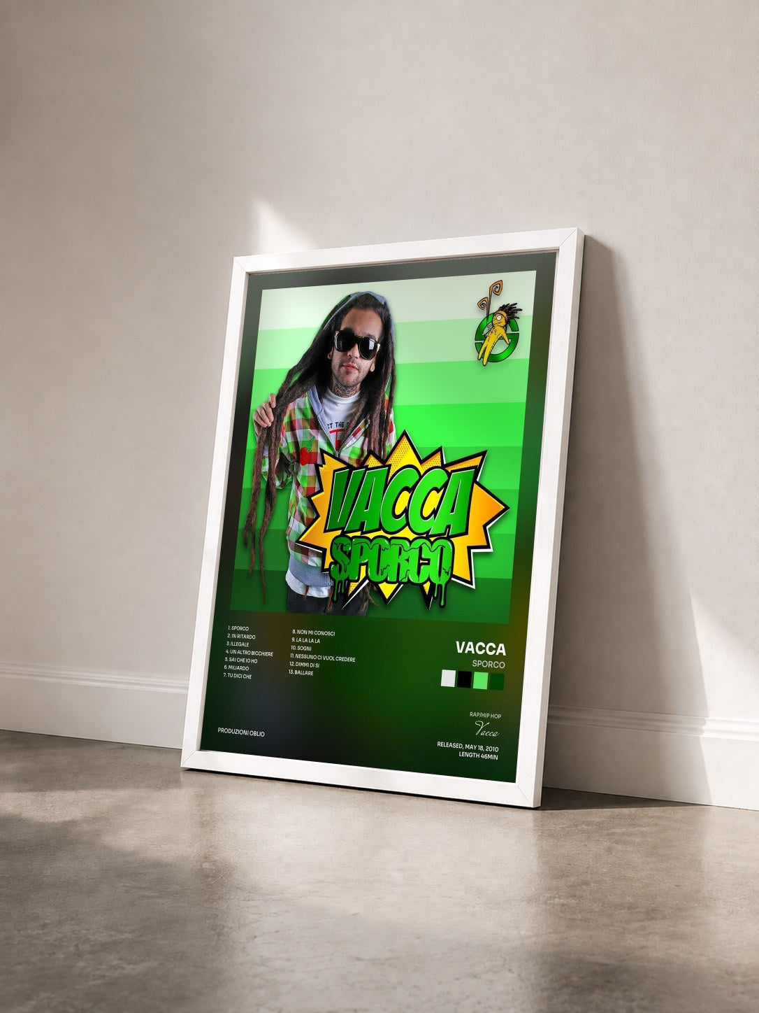 #blanc Tableau de l'album Sporco de Vacca vu de trois quarts, cadre blanc