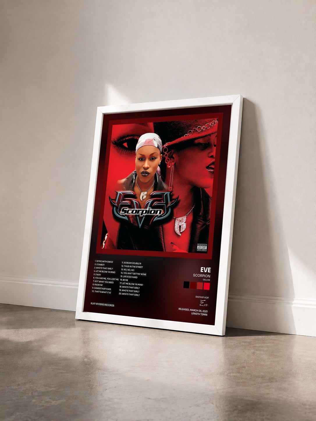 #blanc Tableau de l'album Scorpion (Deluxe) de Eve vu de trois quarts, cadre blanc