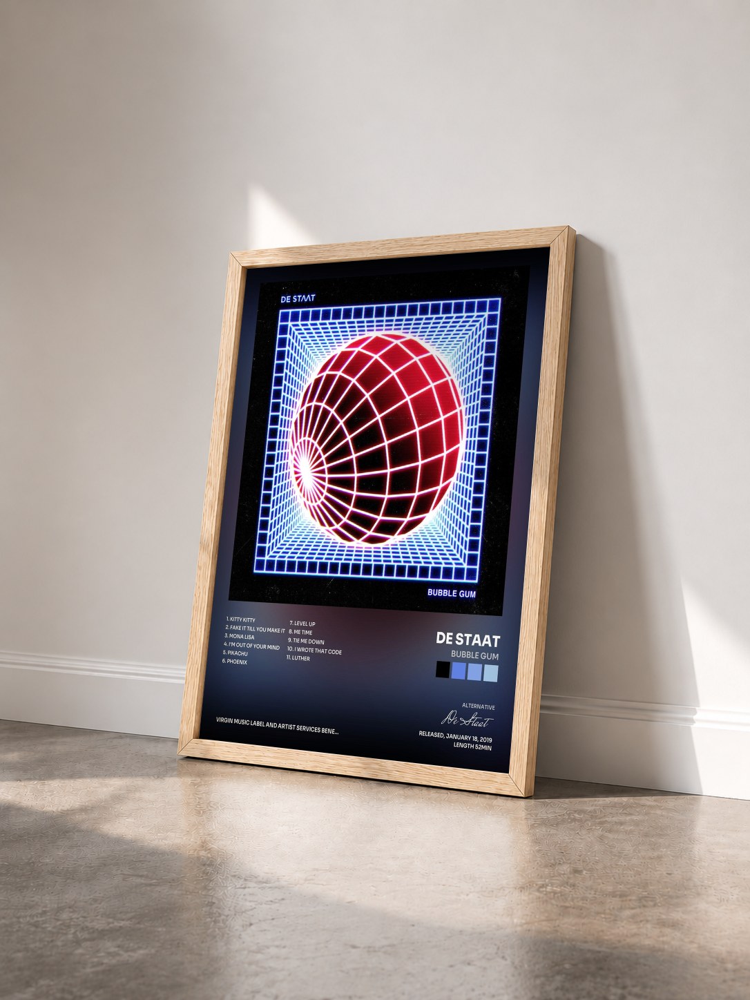 #bois Tableau de l'album Bubble Gum de De Staat vu de trois quarts, cadre en bois brut