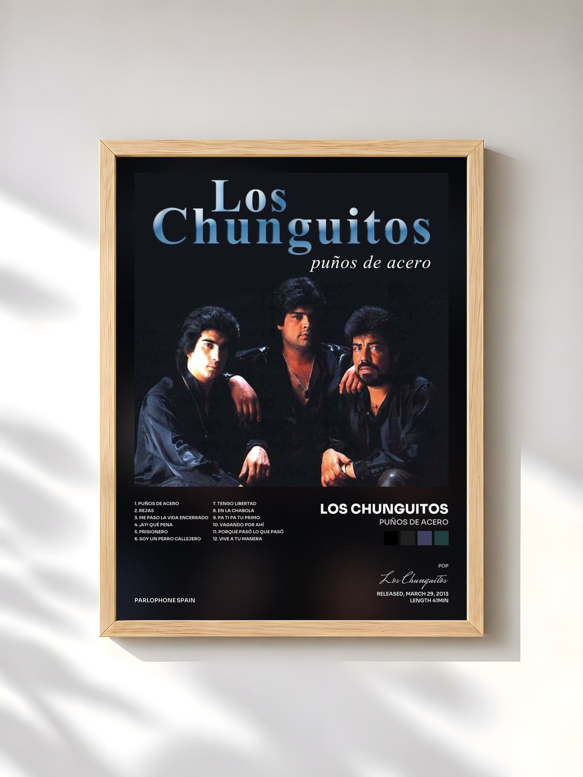 #bois Tableau de l'album Puños de Acero de Los Chunguitos, cadre en bois brut, imprimé et encadré en France