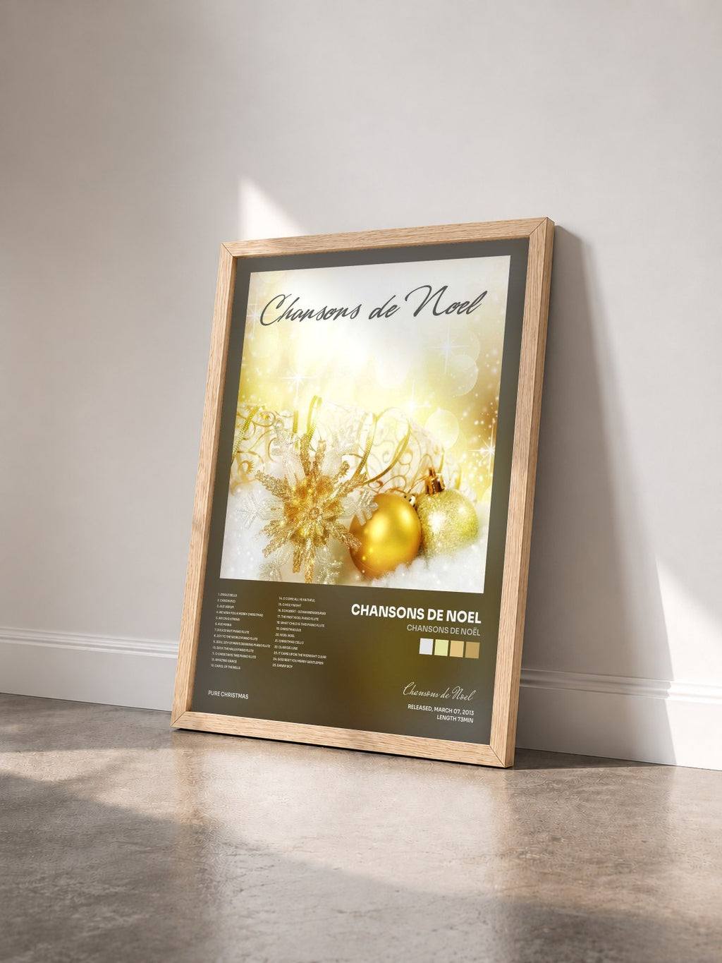 #bois Tableau de l'album Chansons de Noël de Chansons de Noel vu de trois quarts, cadre en bois brut