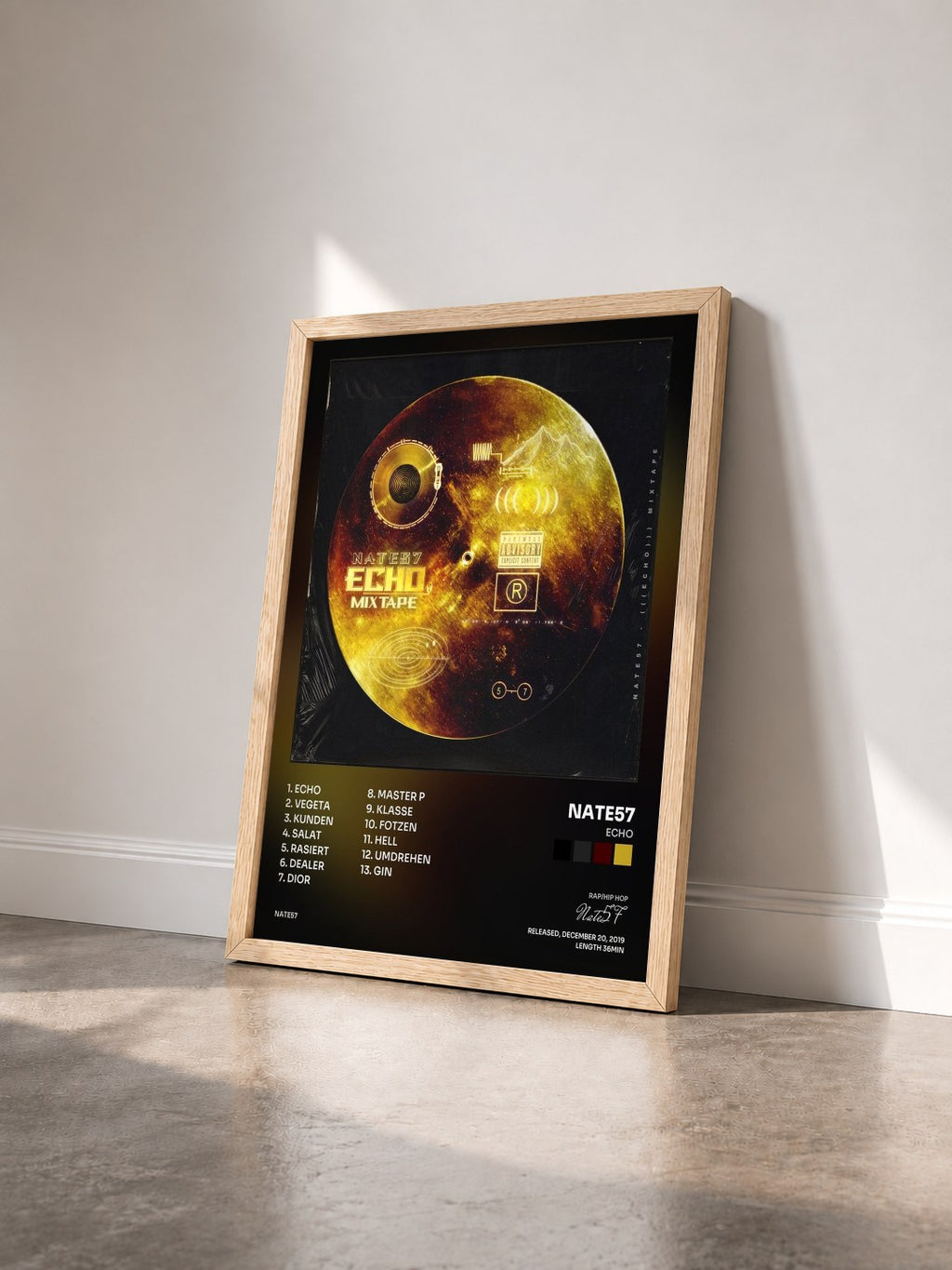 #bois Tableau de l'album Echo de Nate57 vu de trois quarts, cadre en bois brut