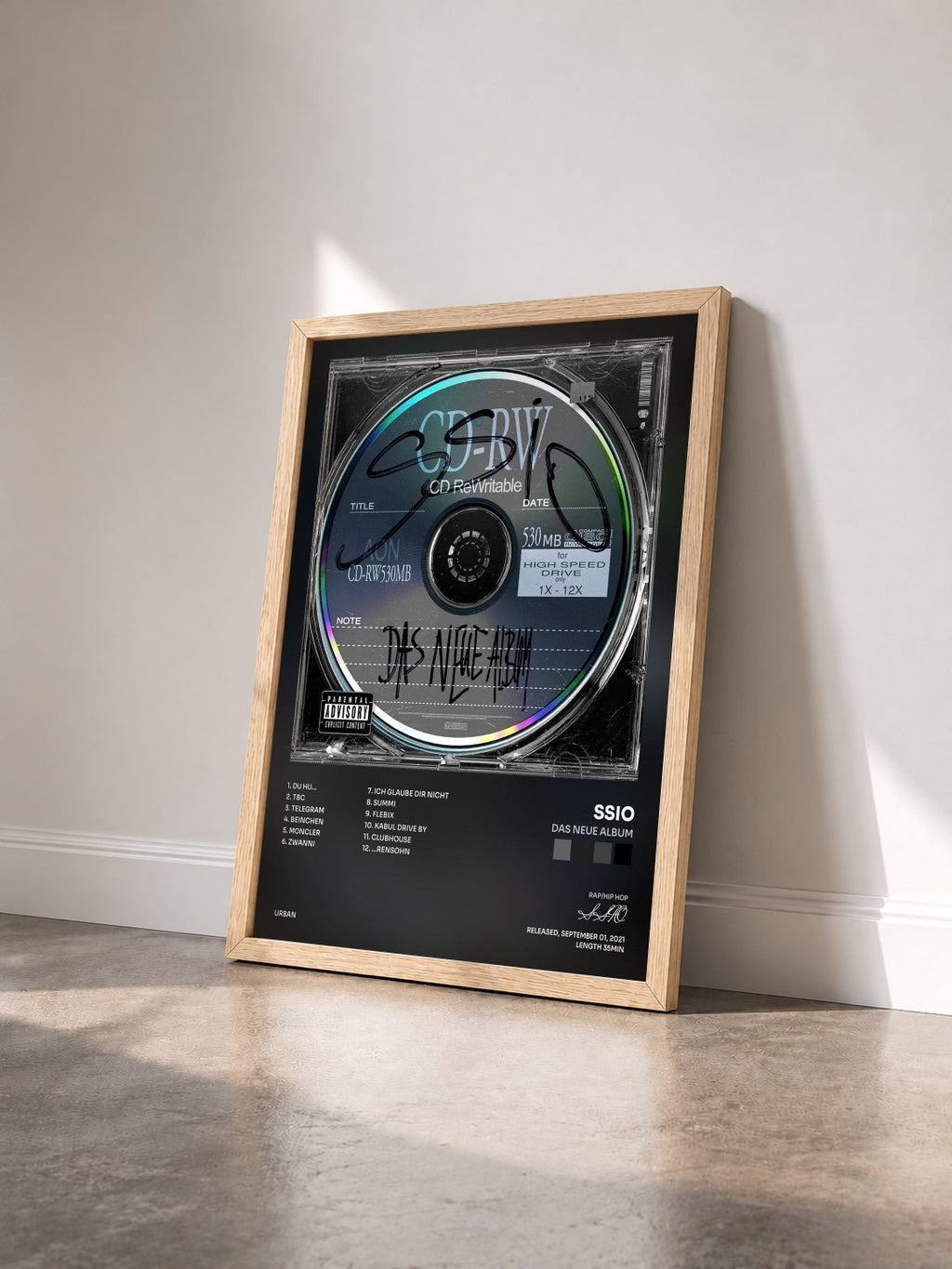 #bois Tableau de l'album Das neue Album de SSIO vu de trois quarts, cadre en bois brut