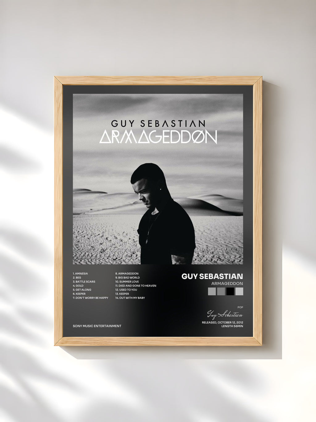 #bois Tableau de l'album Armageddon de Guy Sebastian, cadre en bois brut, imprimé et encadré en France
