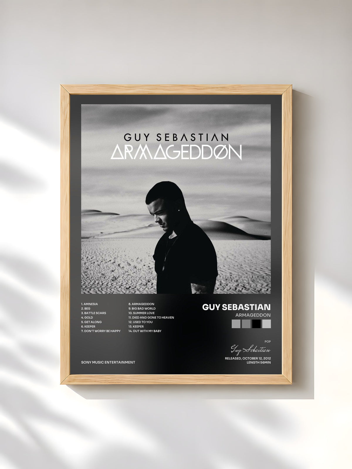 #bois Tableau de l'album Armageddon de Guy Sebastian, cadre en bois brut, imprimé et encadré en France