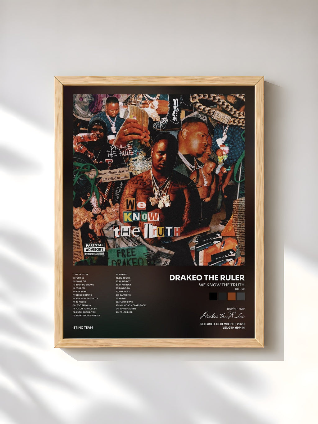 #bois Tableau de l'album We Know the Truth (Deluxe) de Drakeo the Ruler, cadre en bois brut, imprimé et encadré en France