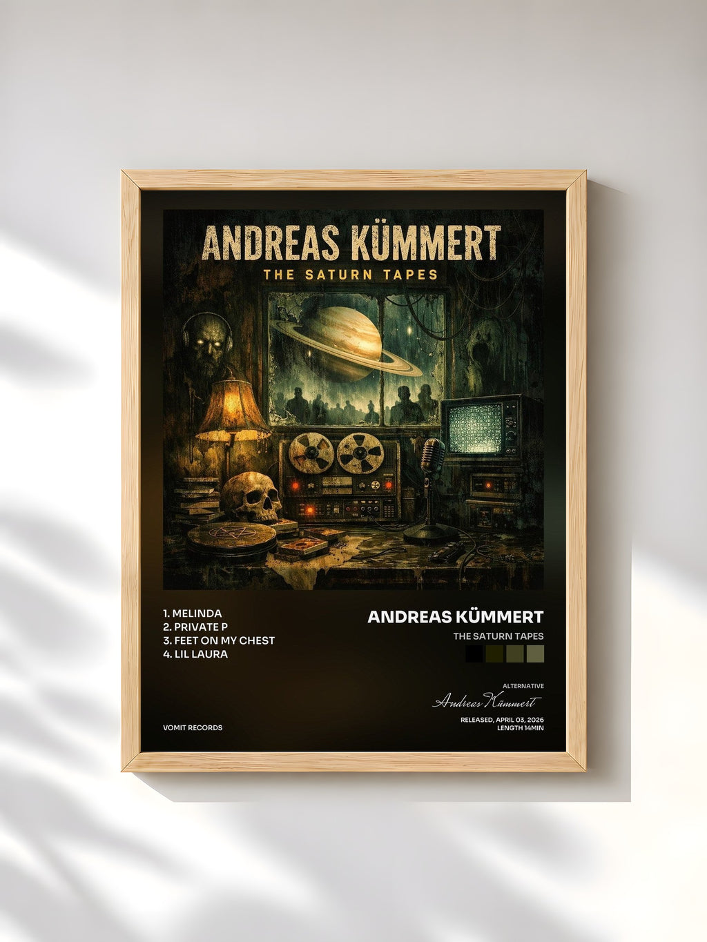 #bois Tableau de l'album The Saturn Tapes de Andreas Kümmert, cadre en bois brut, imprimé et encadré en France