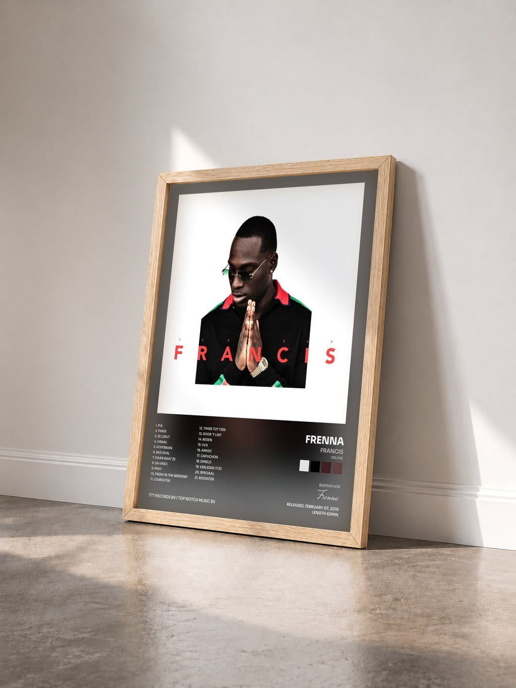 #bois Tableau de l'album Francis (Deluxe) de Frenna vu de trois quarts, cadre en bois brut