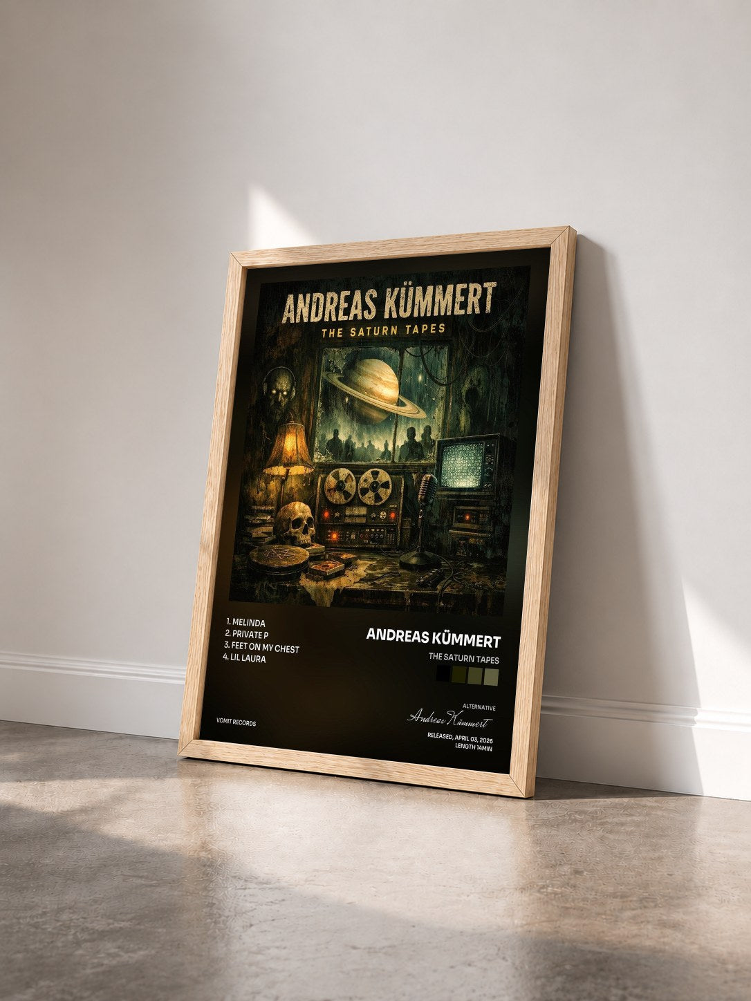#bois Tableau de l'album The Saturn Tapes de Andreas Kümmert vu de trois quarts, cadre en bois brut