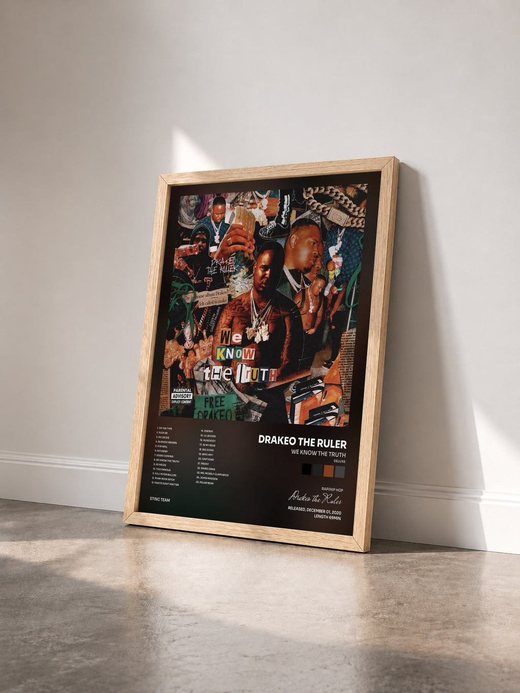 #bois Tableau de l'album We Know the Truth (Deluxe) de Drakeo the Ruler vu de trois quarts, cadre en bois brut
