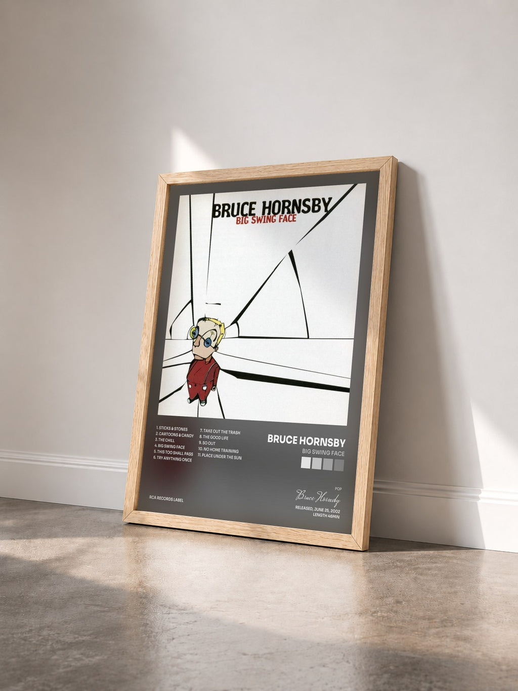 #bois Tableau de l'album Big Swing Face de Bruce Hornsby vu de trois quarts, cadre en bois brut