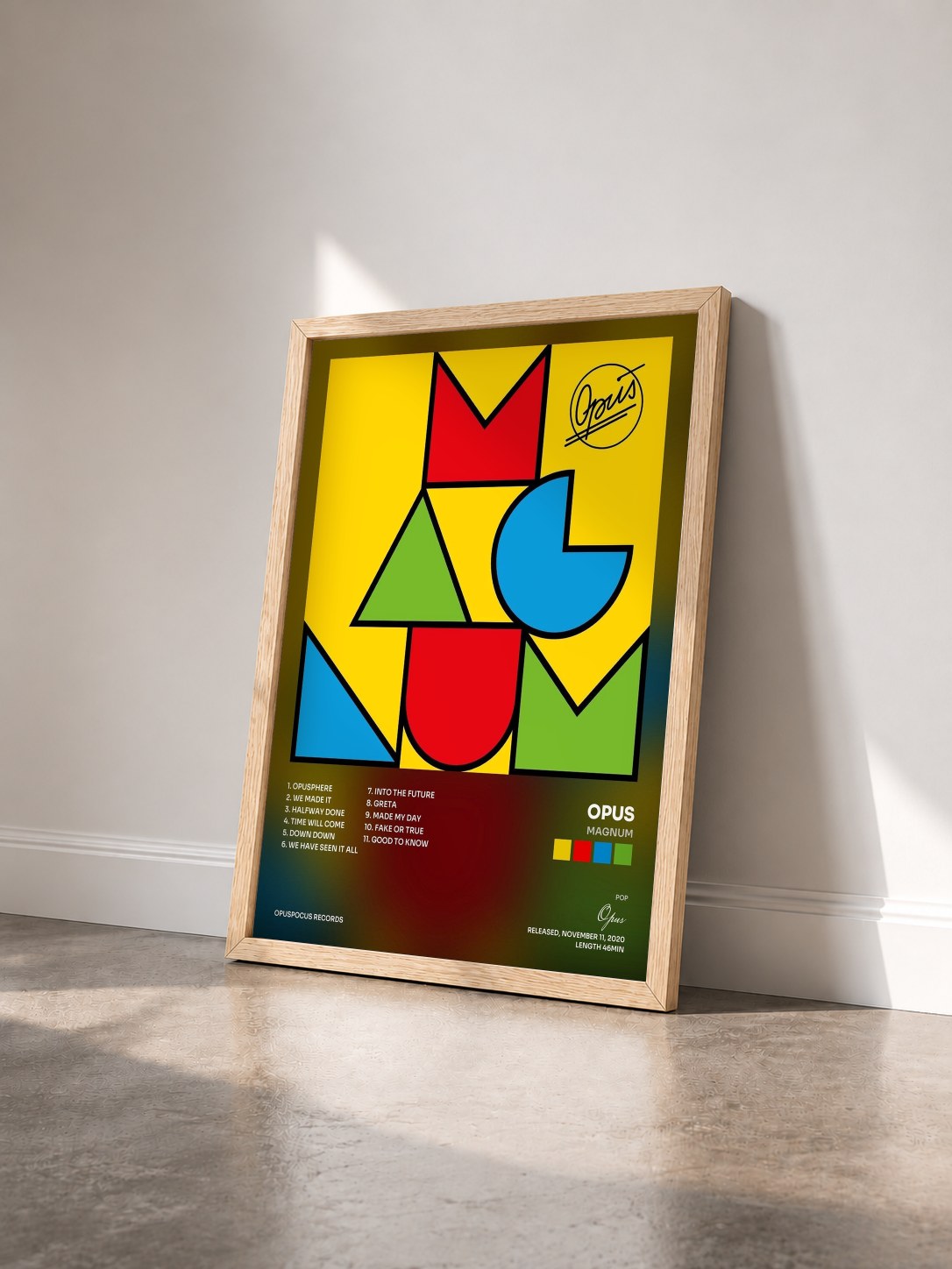 #bois Tableau de l'album Magnum de Opus vu de trois quarts, cadre en bois brut