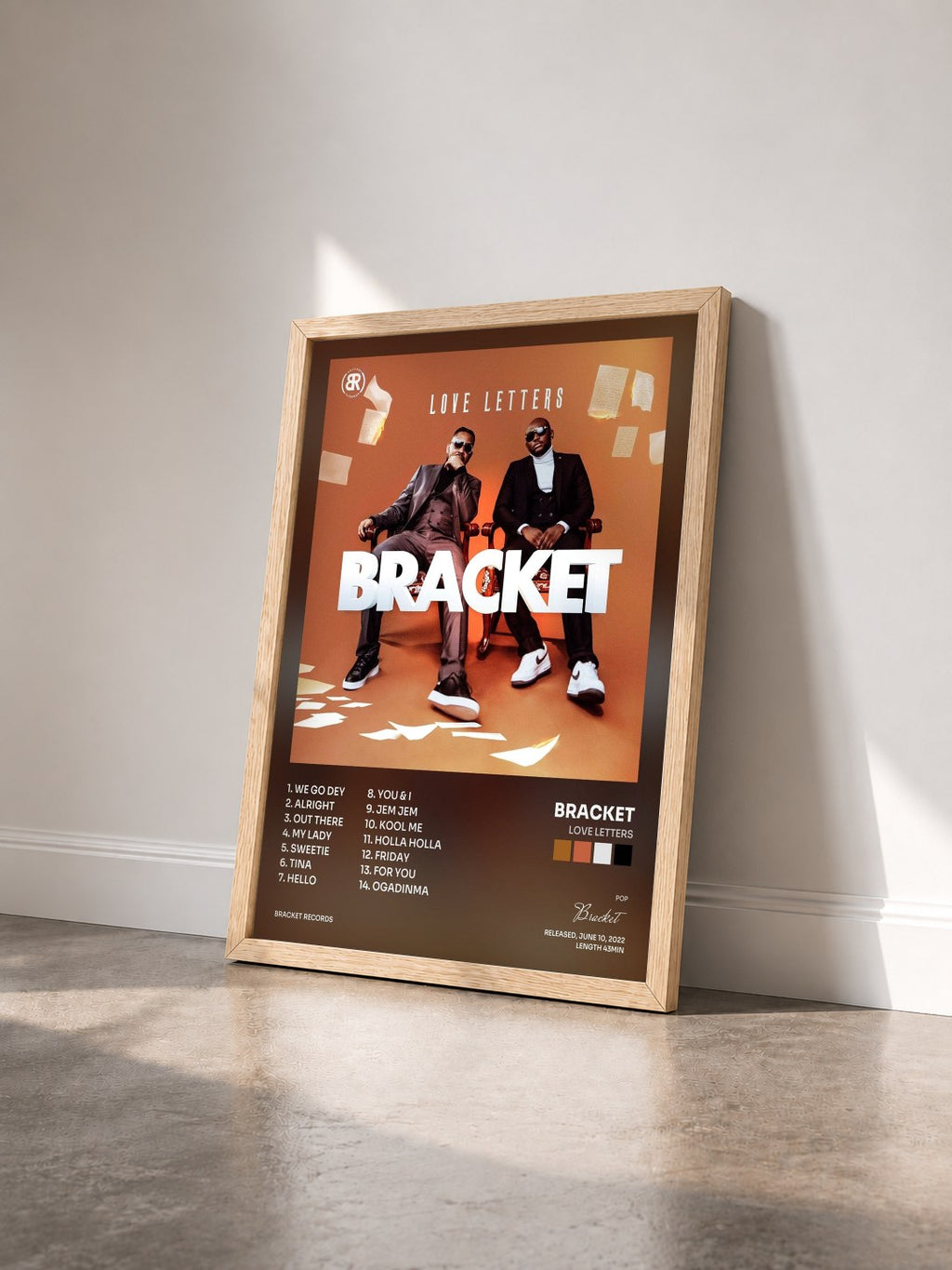#bois Tableau de l'album Love Letters de Bracket vu de trois quarts, cadre en bois brut