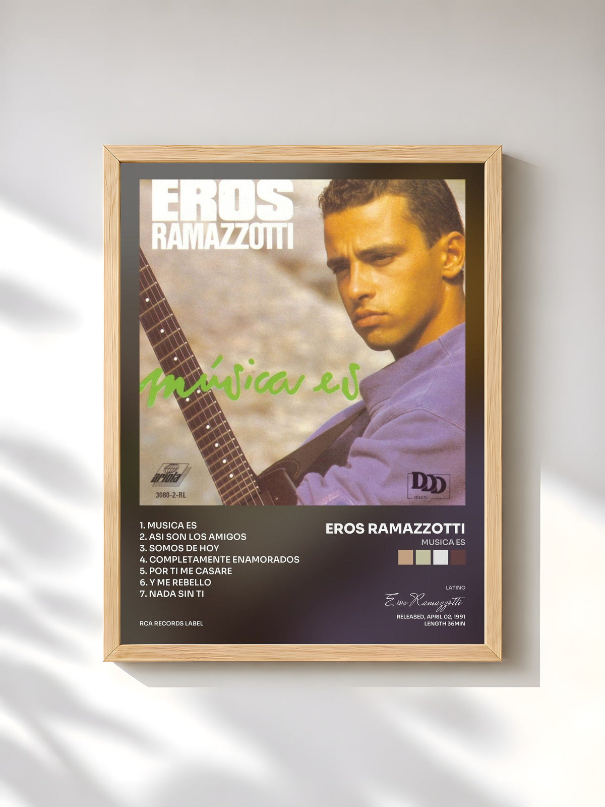 #bois Tableau de l'album Musica Es de Eros Ramazzotti, cadre en bois brut, imprimé et encadré en France