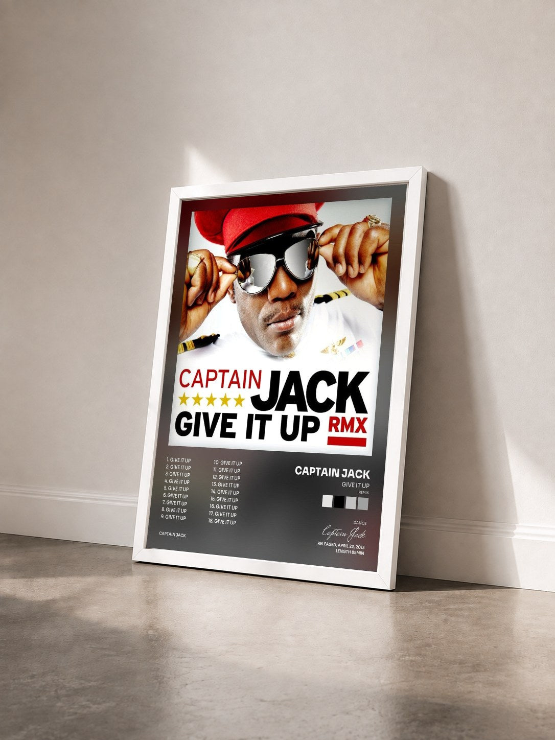 #blanc Tableau de l'album Give It Up (Remix) de Captain Jack vu de trois quarts, cadre blanc