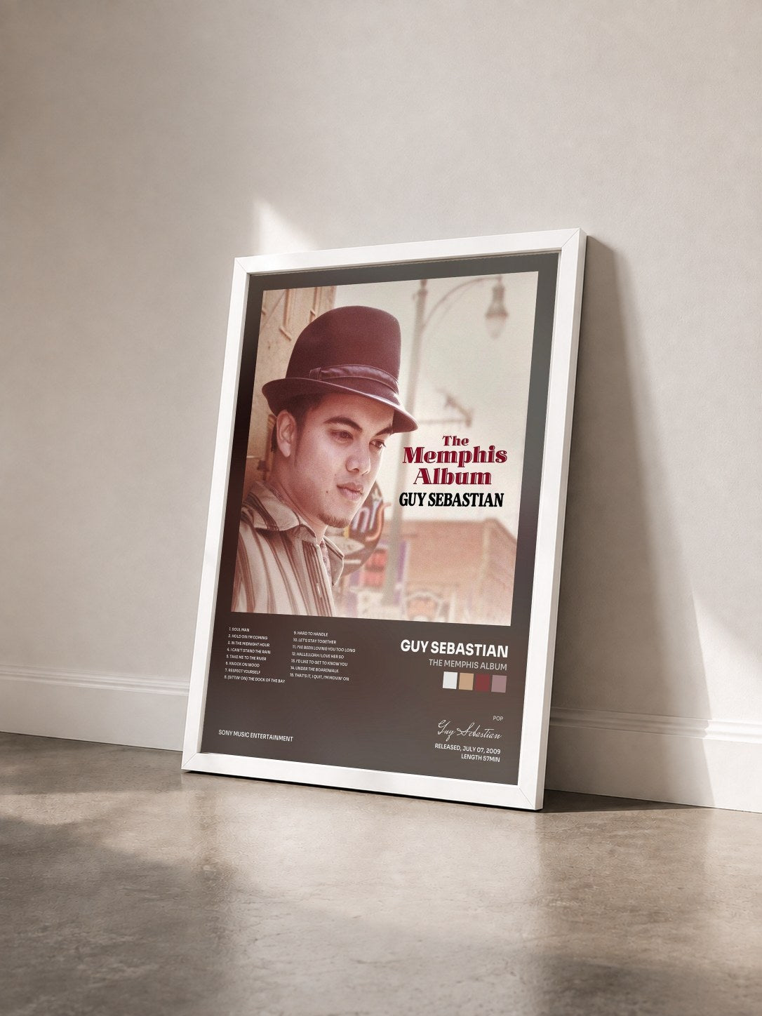 #blanc Tableau de l'album The Memphis Album de Guy Sebastian vu de trois quarts, cadre blanc