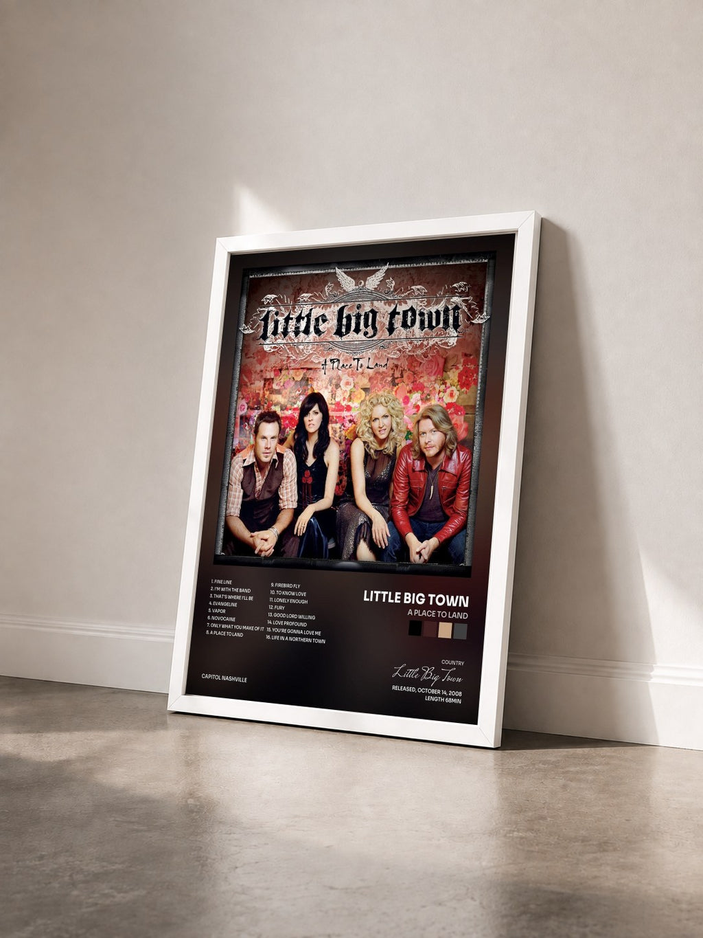 #blanc Tableau de l'album A Place To Land de Little Big Town vu de trois quarts, cadre blanc