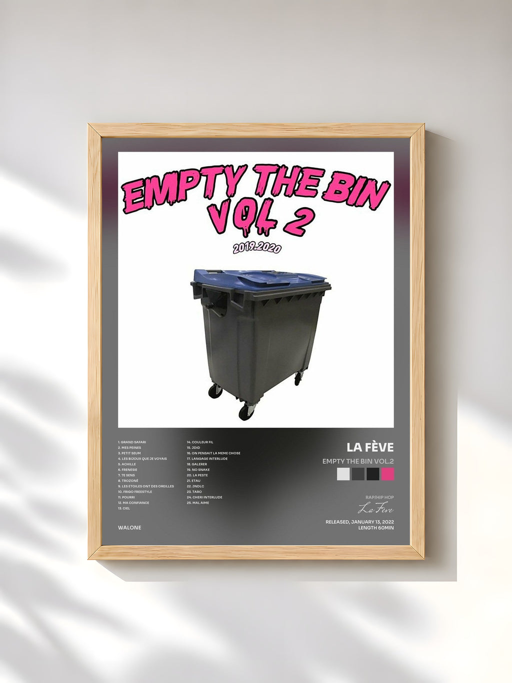 #bois Tableau de l'album EMPTY THE BIN VOL.2 de La Fève, cadre en bois brut, imprimé et encadré en France