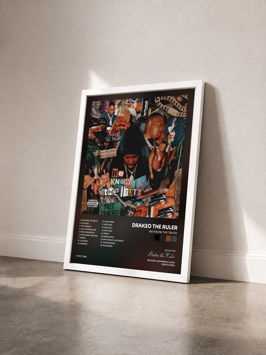 #blanc Tableau de l'album We Know the Truth de Drakeo the Ruler vu de trois quarts, cadre blanc
