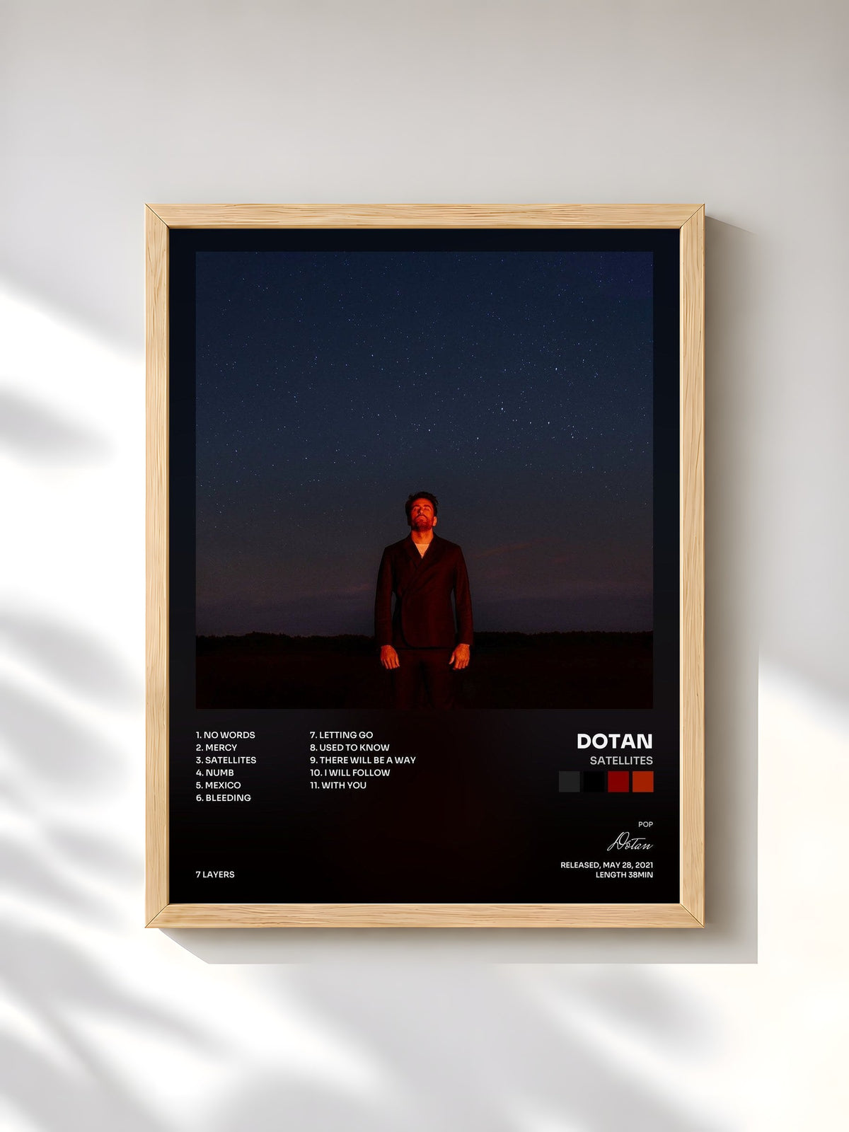 #bois Tableau de l'album Satellites de Dotan, cadre en bois brut, imprimé et encadré en France