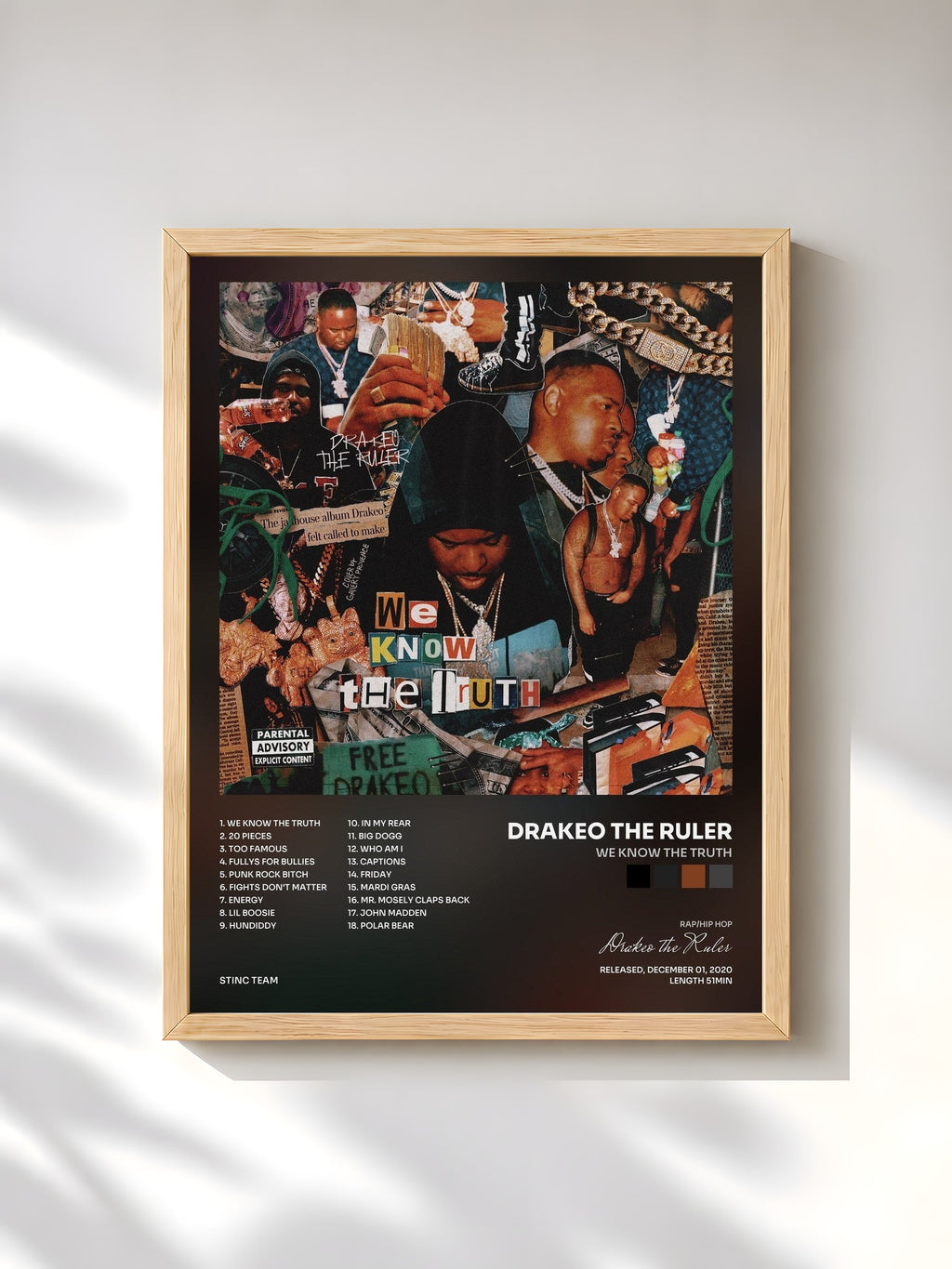#bois Tableau de l'album We Know the Truth de Drakeo the Ruler, cadre en bois brut, imprimé et encadré en France