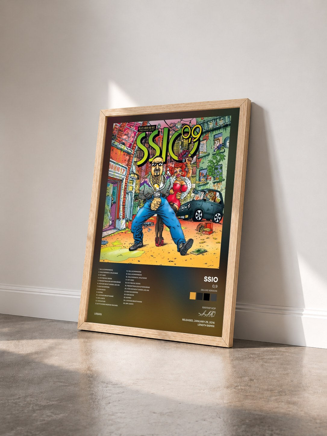 #bois Tableau de l'album 0,9 (Deluxe Version) de SSIO vu de trois quarts, cadre en bois brut