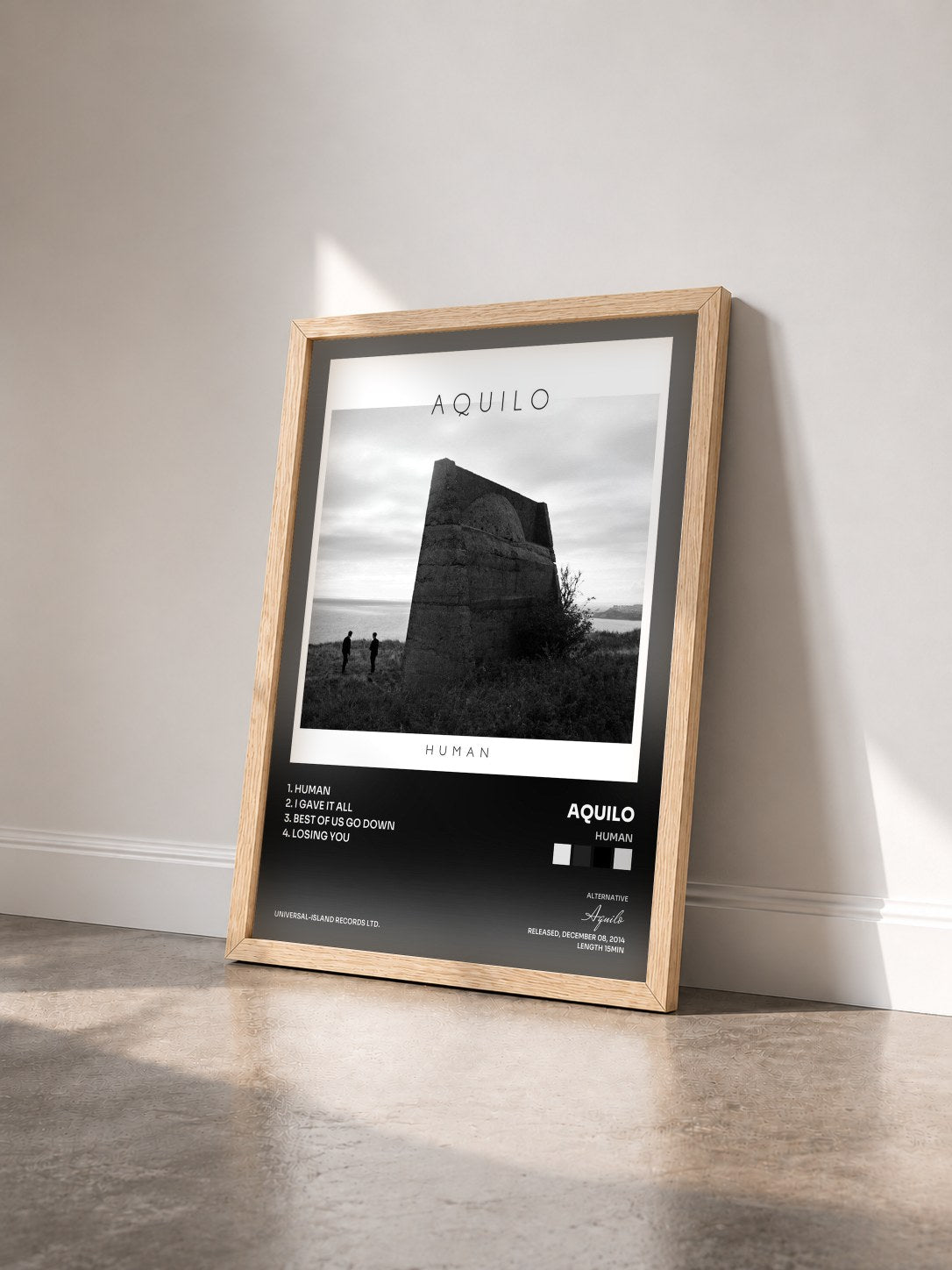 #bois Tableau de l'album Human de Aquilo vu de trois quarts, cadre en bois brut
