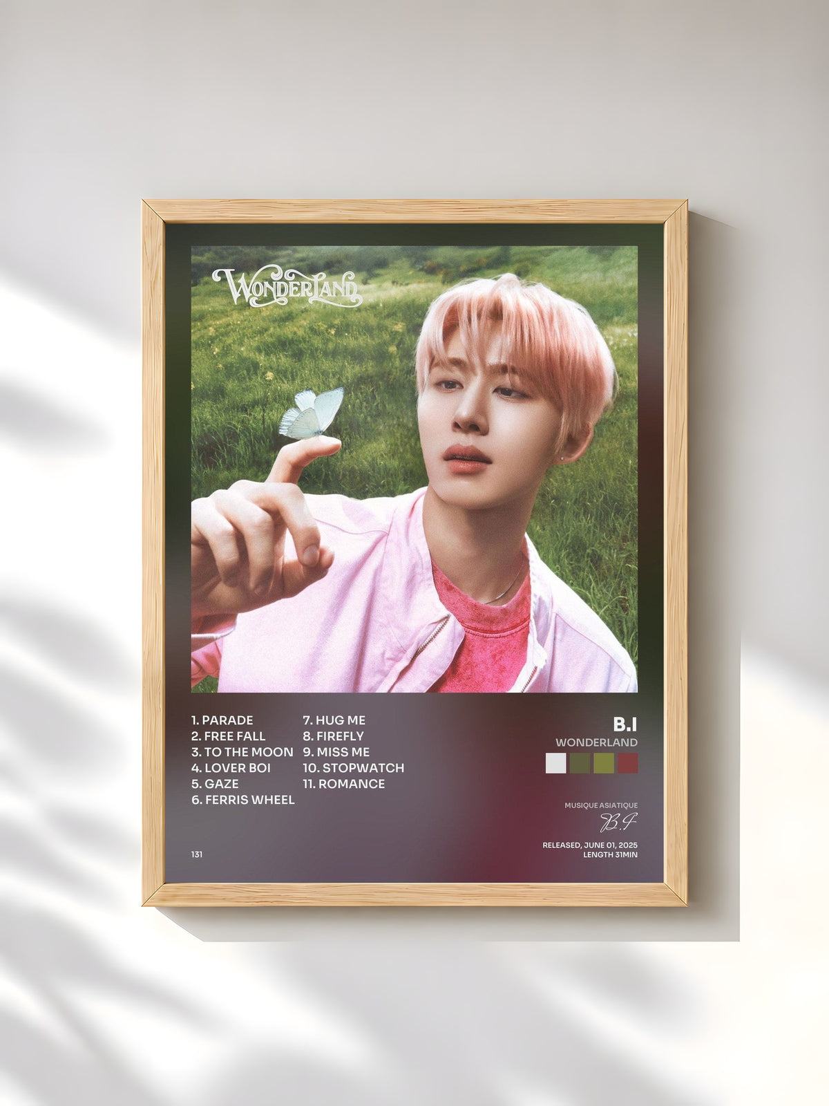 #bois Tableau de l'album WONDERLAND de B.I, cadre en bois brut, imprimé et encadré en France
