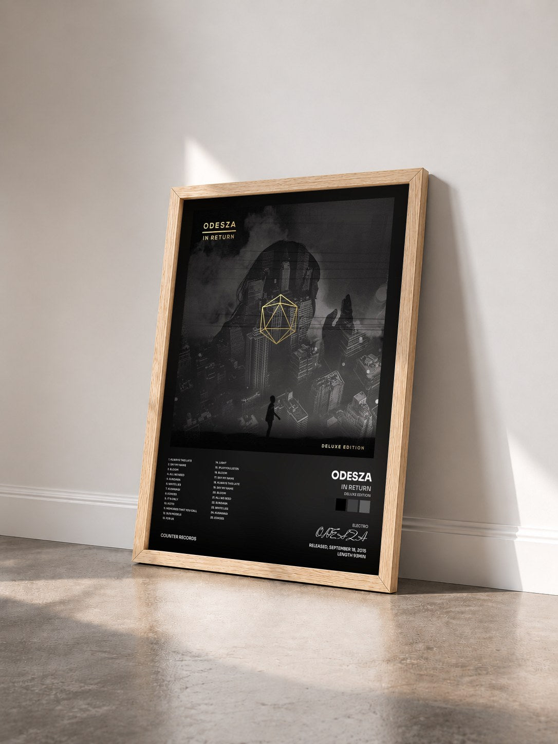 #bois Tableau de l'album In Return (Deluxe Edition) de ODESZA vu de trois quarts, cadre en bois brut