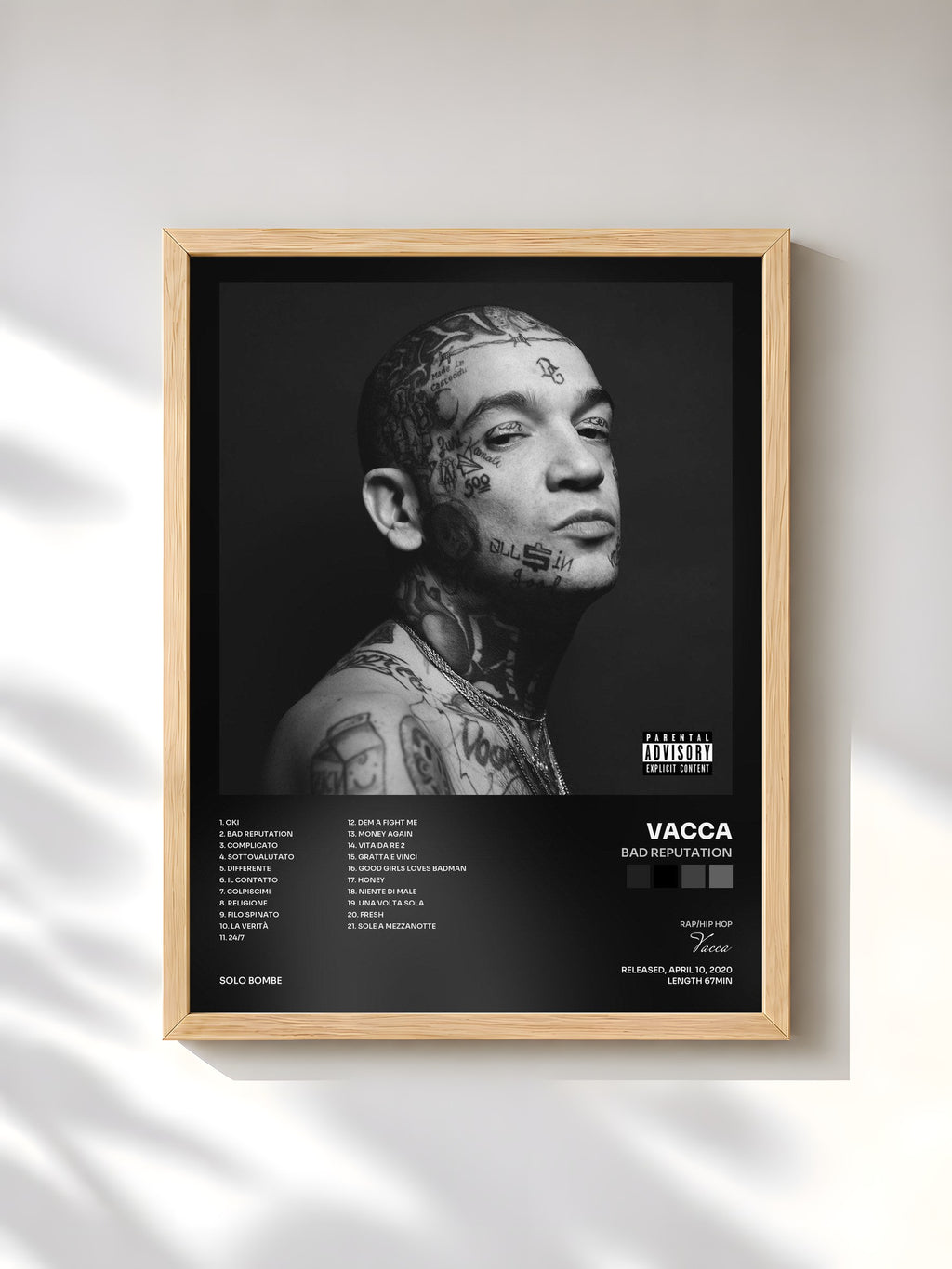 #bois Tableau de l'album Bad Reputation de Vacca, cadre en bois brut, imprimé et encadré en France