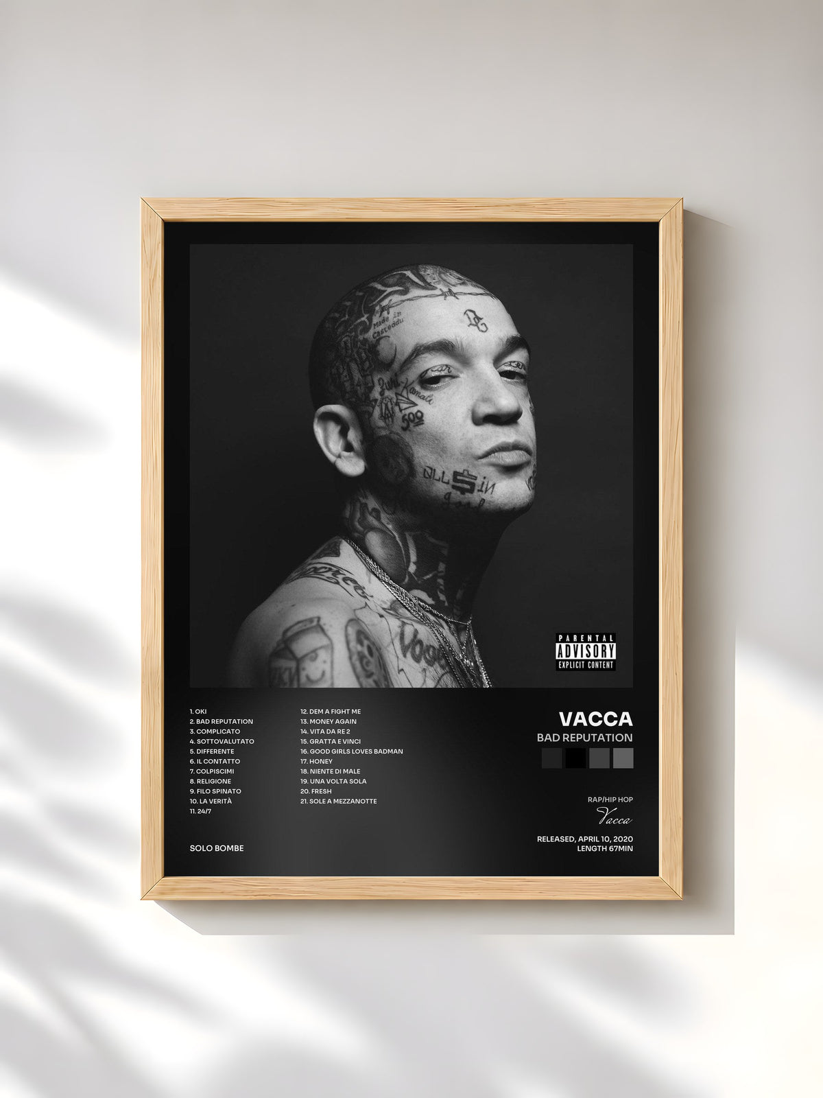 #bois Tableau de l'album Bad Reputation de Vacca, cadre en bois brut, imprimé et encadré en France
