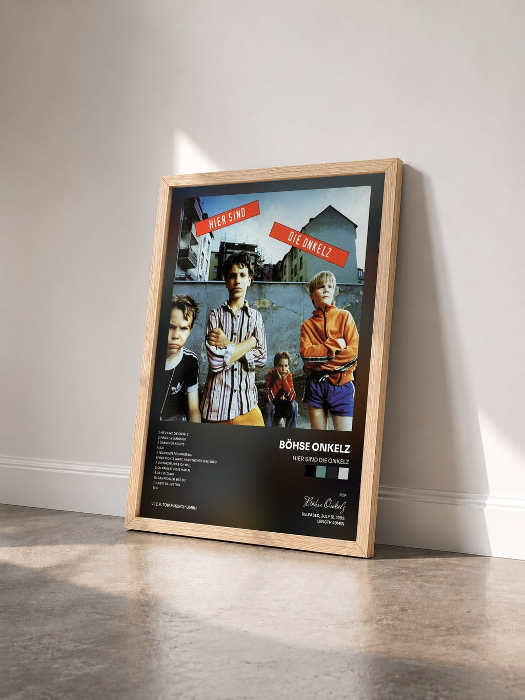 #bois Tableau de l'album Hier sind die Onkelz de Böhse Onkelz vu de trois quarts, cadre en bois brut