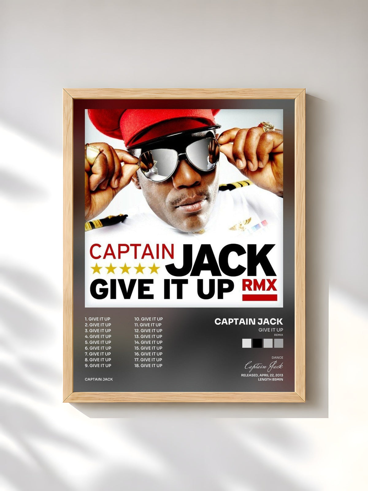 #bois Tableau de l'album Give It Up (Remix) de Captain Jack, cadre en bois brut, imprimé et encadré en France