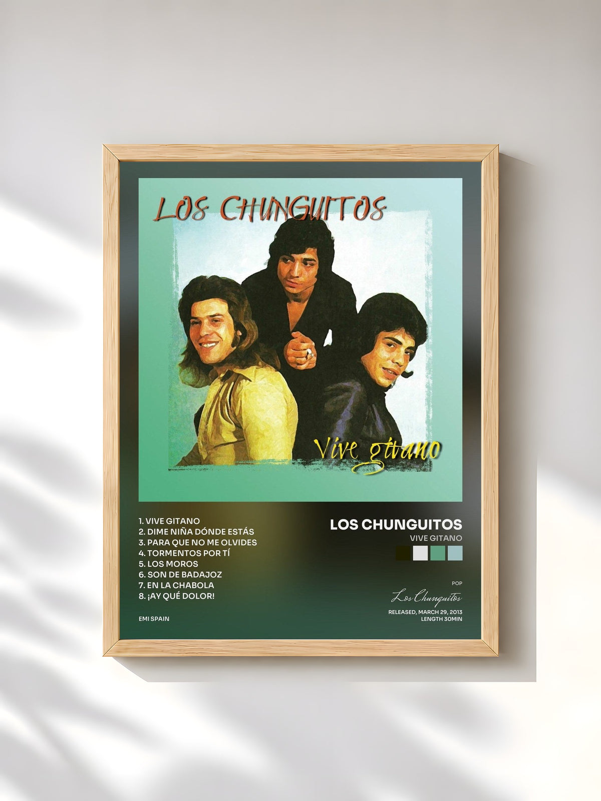 #bois Tableau de l'album Vive Gitano de Los Chunguitos, cadre en bois brut, imprimé et encadré en France