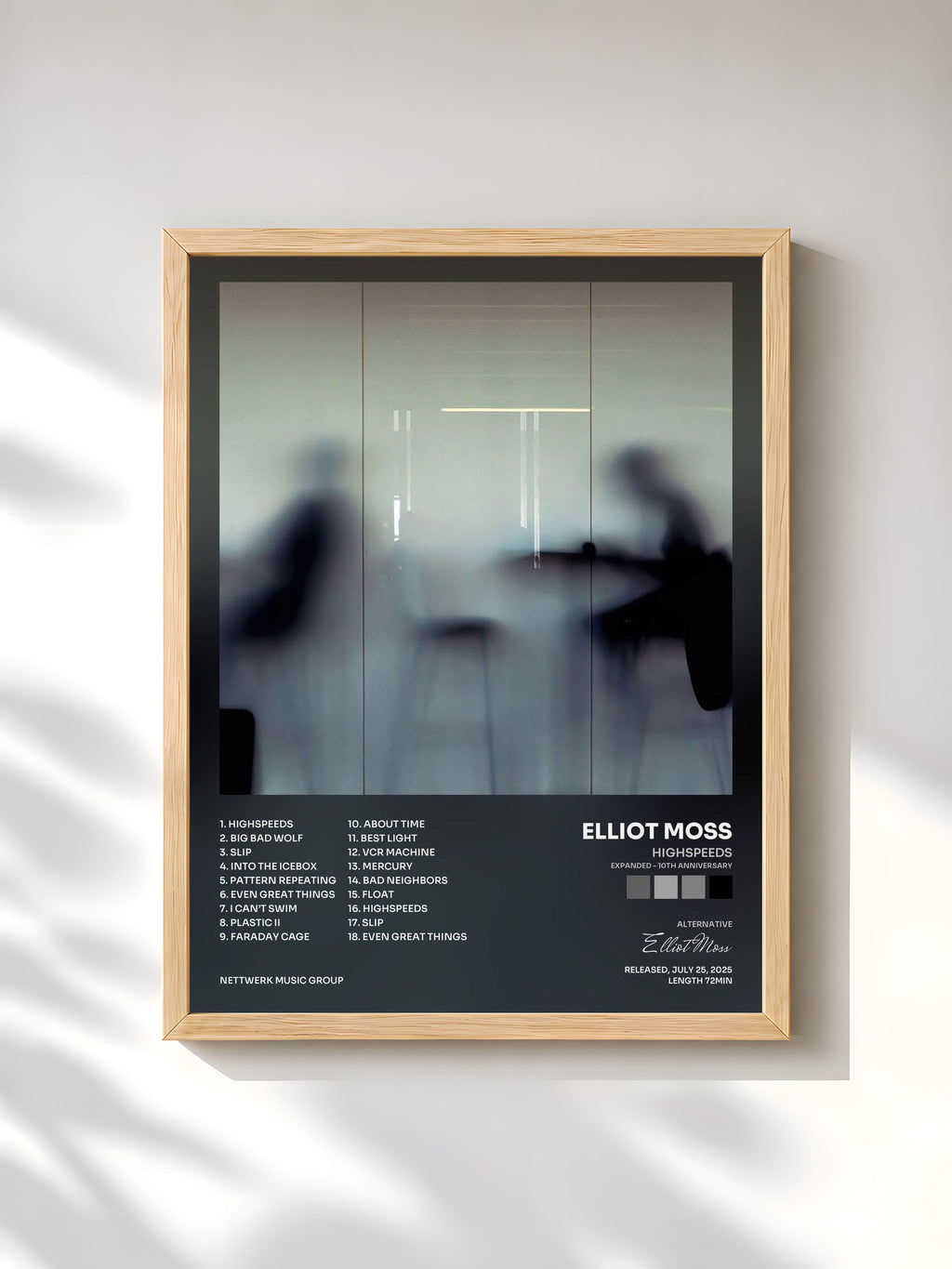 #bois Tableau de l'album Highspeeds (Expanded - 10th Anniversary) de Elliot Moss, cadre en bois brut, imprimé et encadré en France