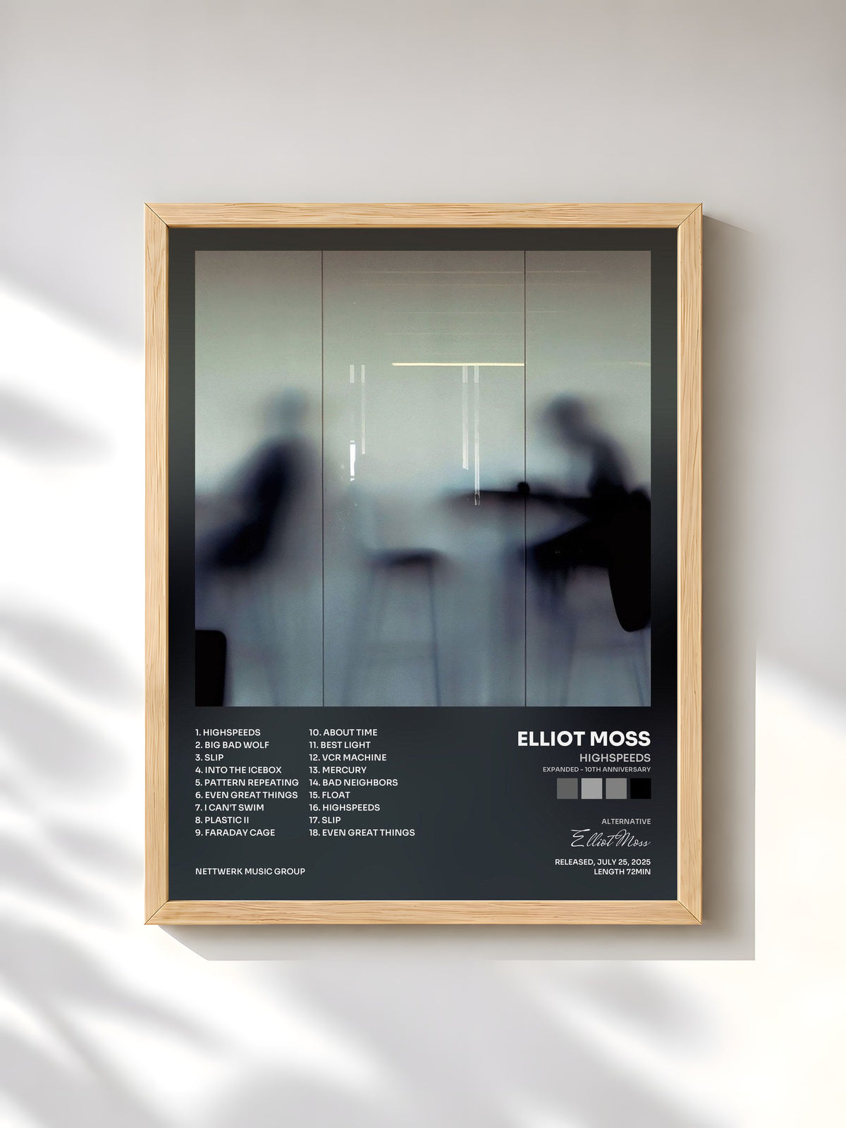 #bois Tableau de l'album Highspeeds (Expanded - 10th Anniversary) de Elliot Moss, cadre en bois brut, imprimé et encadré en France