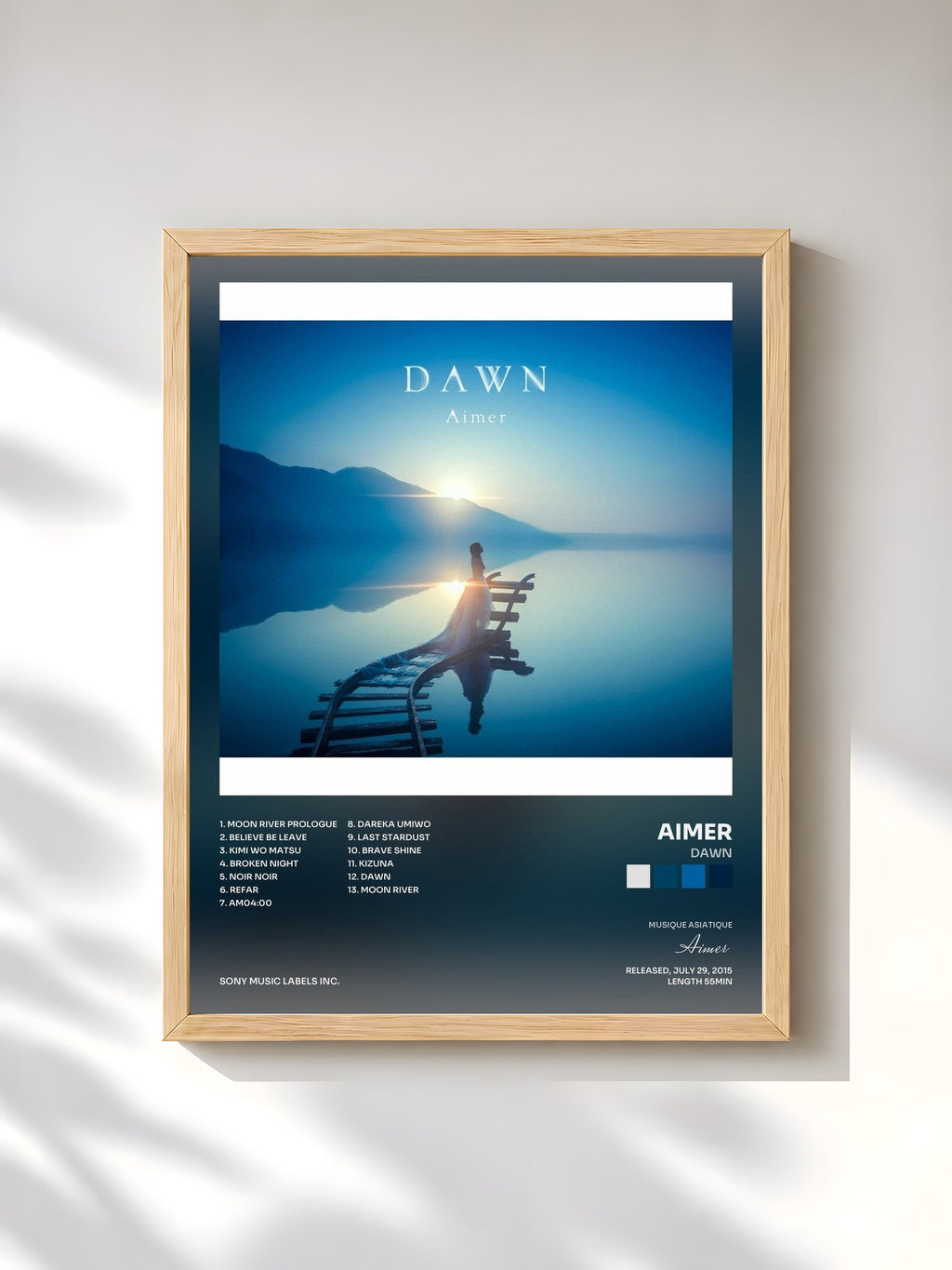 #bois Tableau de l'album DAWN de Aimer, cadre en bois brut, imprimé et encadré en France