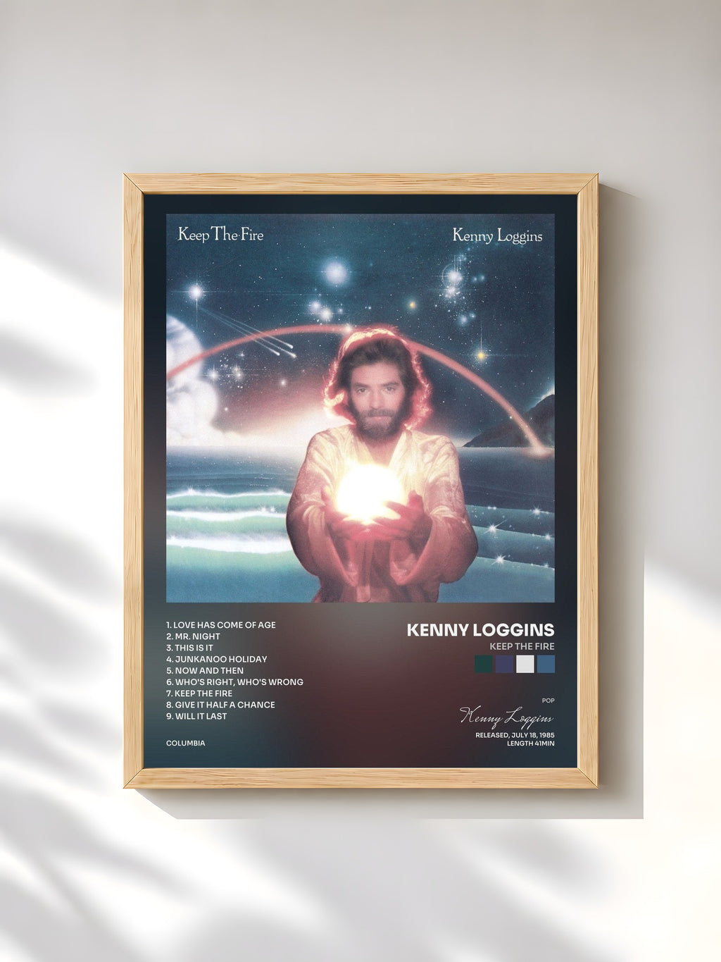 #bois Tableau de l'album Keep The Fire de Kenny Loggins, cadre en bois brut, imprimé et encadré en France