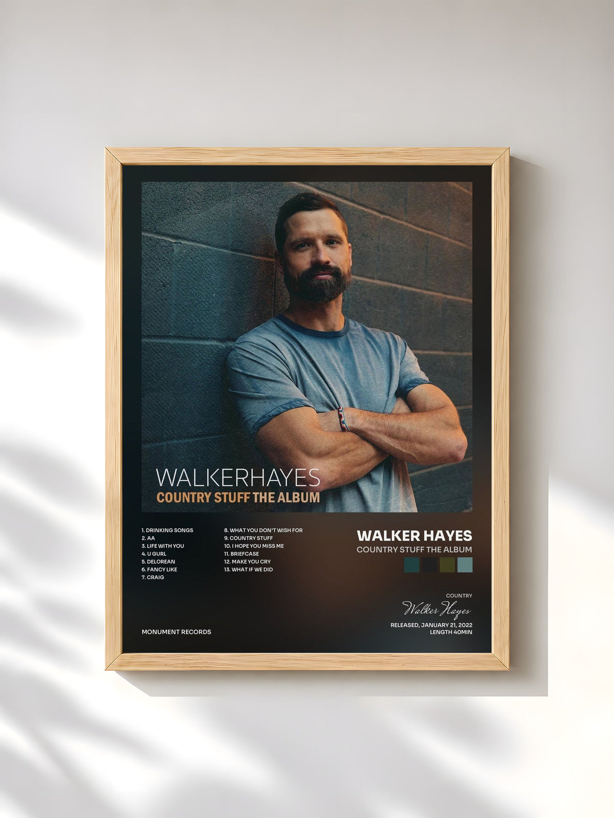 #bois Tableau de l'album Country Stuff The Album de Walker Hayes, cadre en bois brut, imprimé et encadré en France