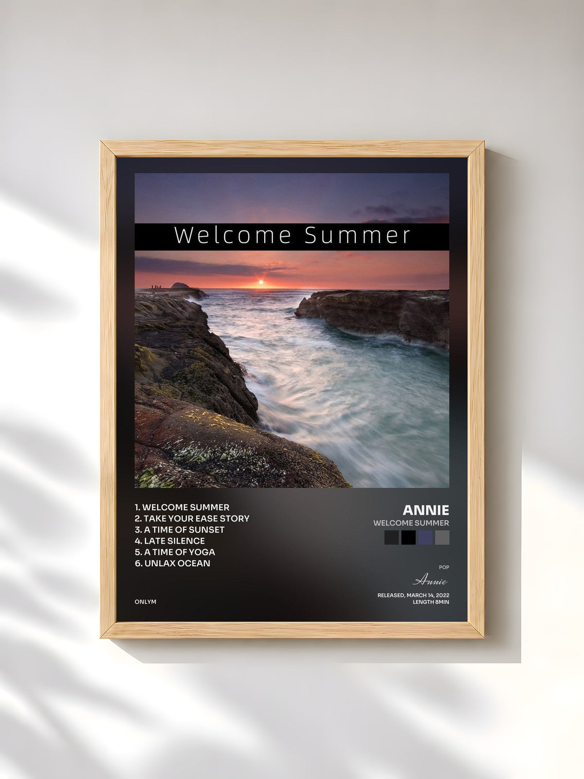 #bois Tableau de l'album Welcome Summer de Annie, cadre en bois brut, imprimé et encadré en France