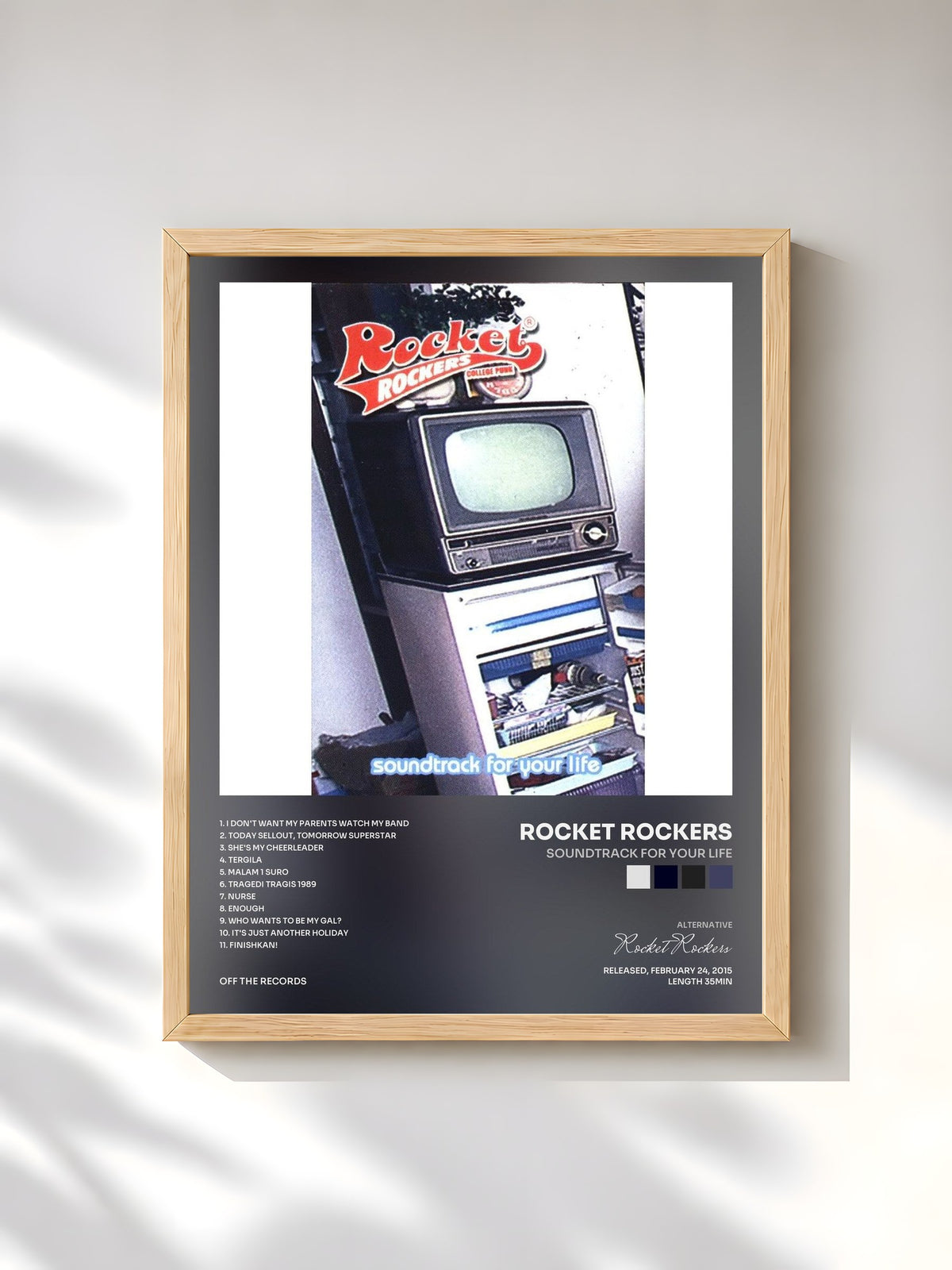 #bois Tableau de l'album Soundtrack For Your Life de Rocket Rockers, cadre en bois brut, imprimé et encadré en France